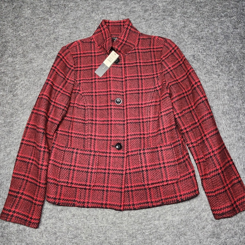 Talbots Petites Black Red Wool Windowpane Plaid Suit Jacket Blazer 4P NWT Career